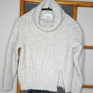 Heartloom Hudson Off-White Oat Cowl Neck Soft Cable Knit Sweater Size XS